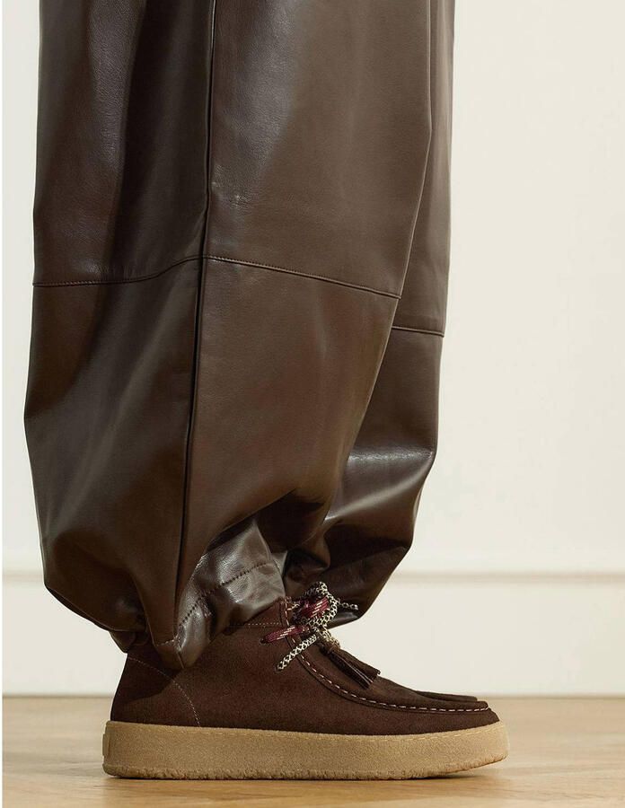 Manfield Bruine suède hoge bootschoenen met franjes - Foto 2