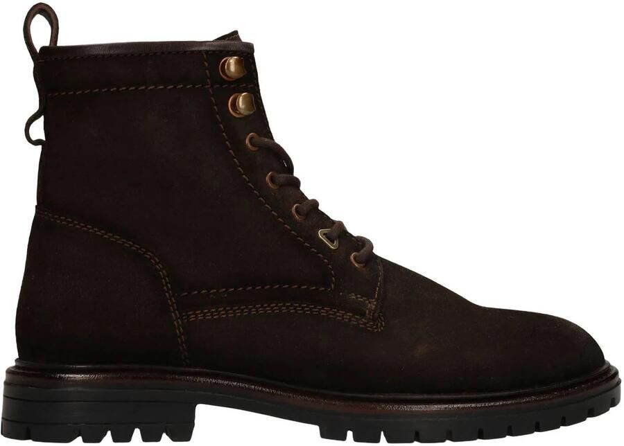 Manfield suède veterboots met profielzool donkerbruin