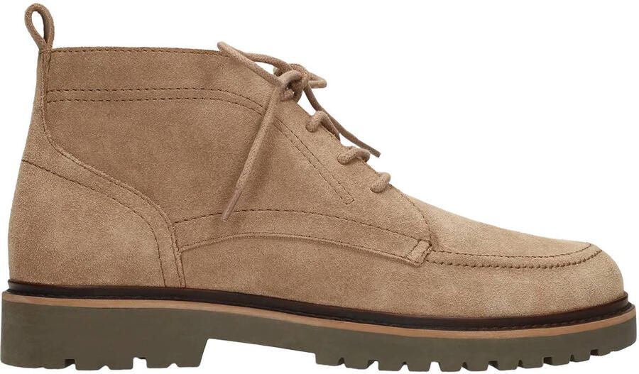 Manfield suède veterboots met profielzool taupe