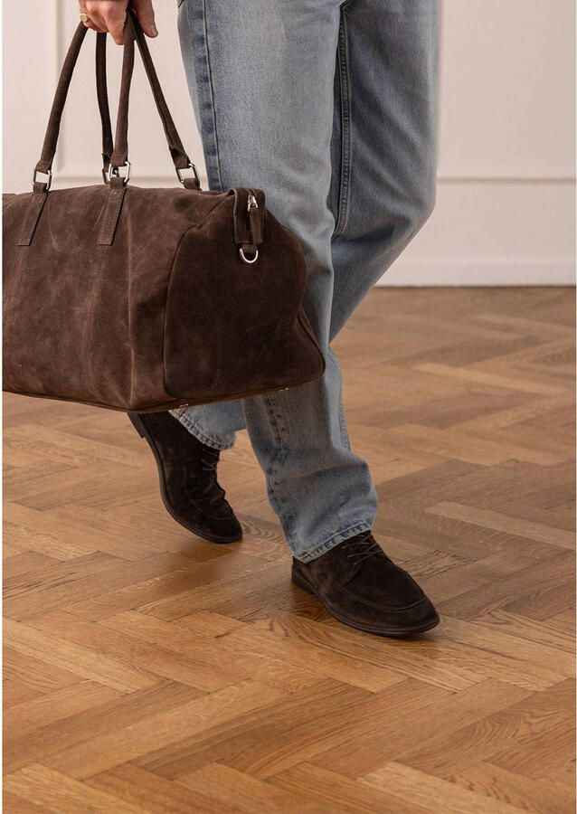 Manfield Heren Donkerbruine suède veterschoenen