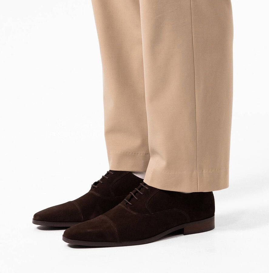 Manfield Heren Donkerbruine suède veterschoenen