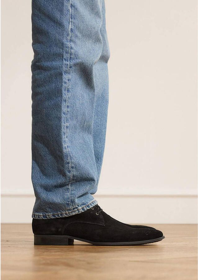 Manfield Heren Zwarte suède veterschoenen