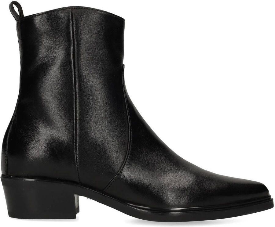 Manfield Dames Zwarte leren enkellaarsjes met hak