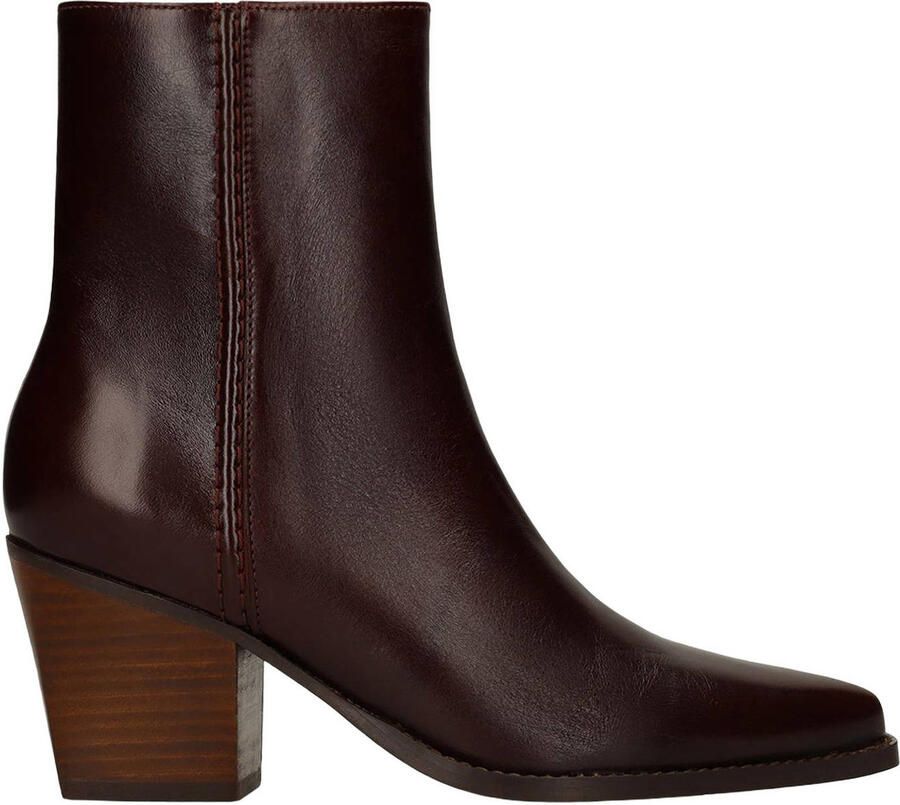 Manfield Dames Burgundy leren enkellaarsjes met hak