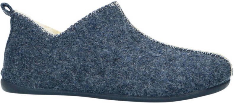 Manfield Heren Blauwe pantoffels met wol