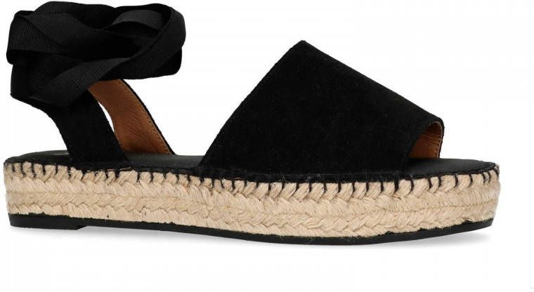 Manfield Dames Zwarte suède sandalen met lint