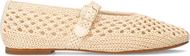 Manfield Dames Witte raffia ballerina met gesp