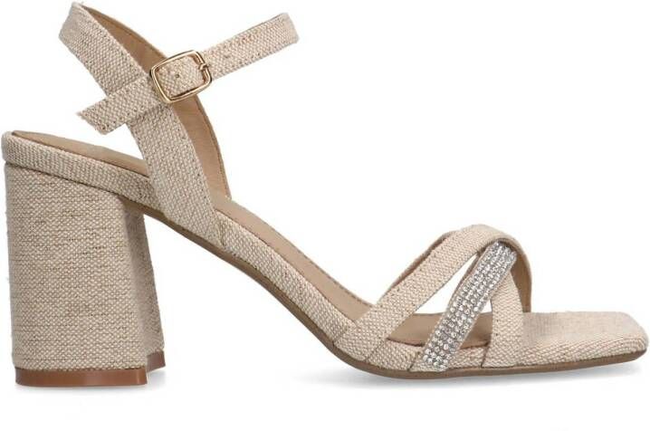 Manfield Dames Beige sandalen met hak met strass detail