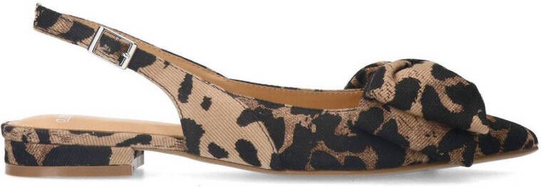 Manfield slingback loafers met panterprint zwart beige