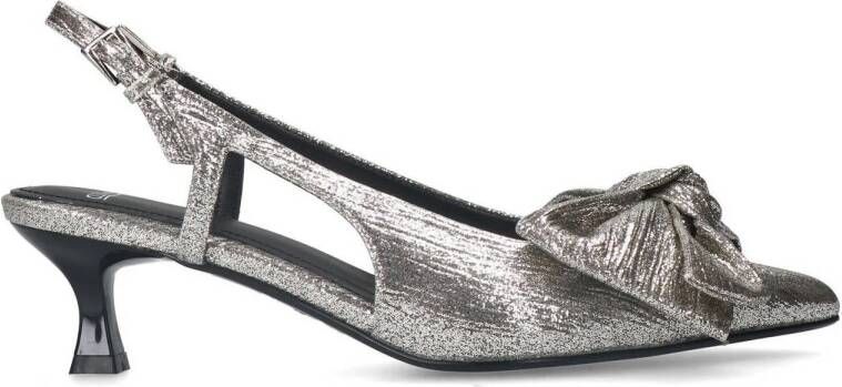 Manfield Dames Zilveren glitter slingbacks met strik