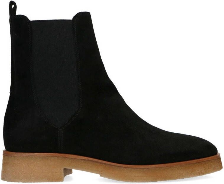 Manfield Dames Zwarte suède chelsea boots - Schoenen.nl