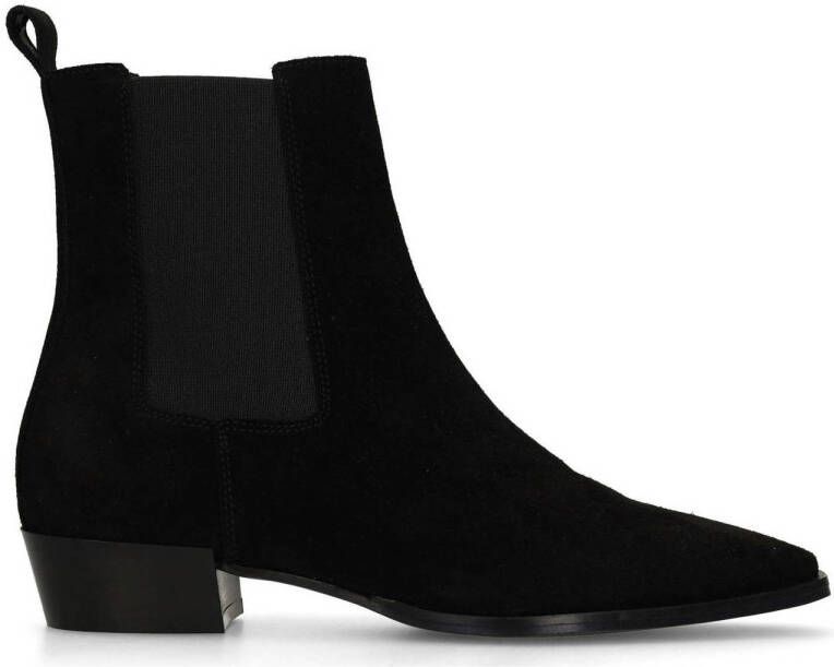 Manfield Dames Zwarte suède chelsea boots