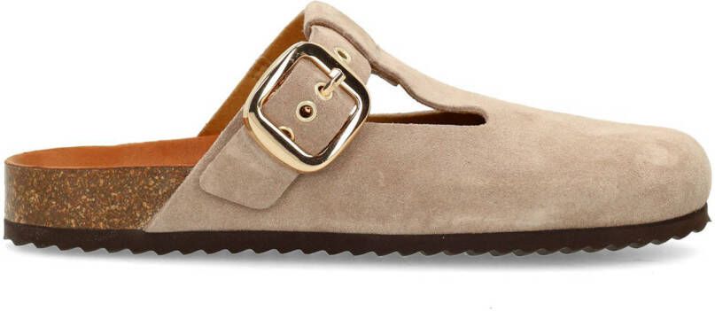 Manfield Dames Beige grijs suède clogs