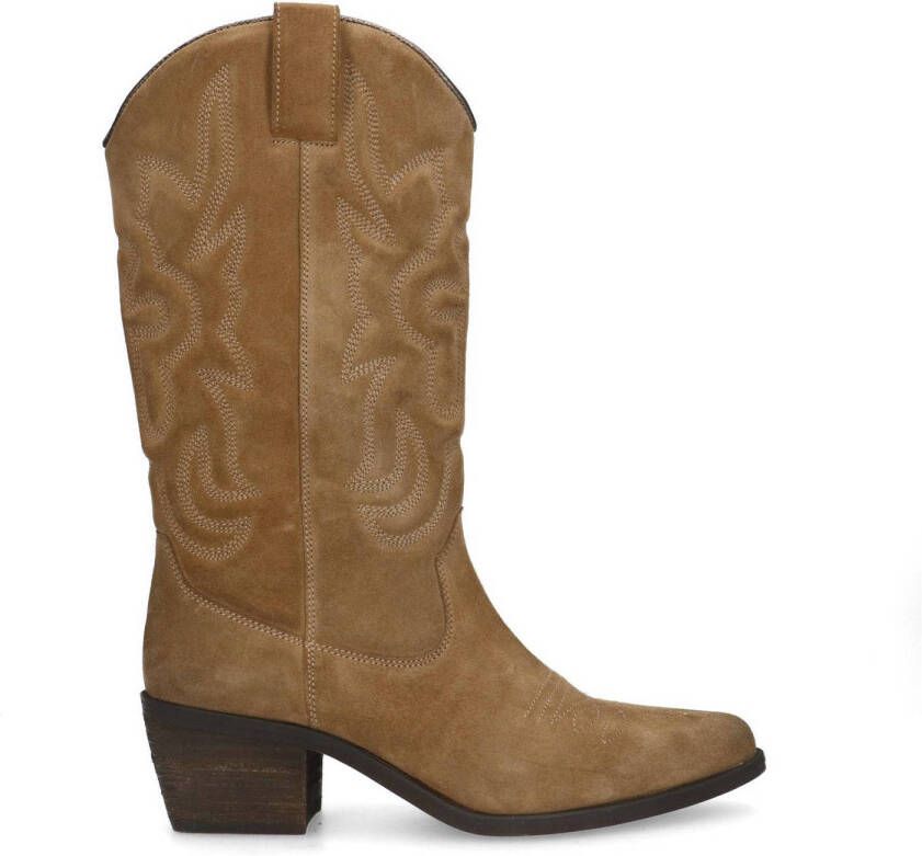 Manfield Dames Beige suède cowboy laarzen