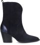 Manfield Dames Blauwe suède cowboy laarzen met metallic details - Thumbnail 1