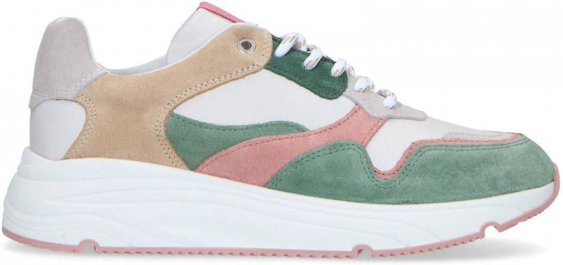 Manfield Dames Groene suède sneakers met pasteltinten