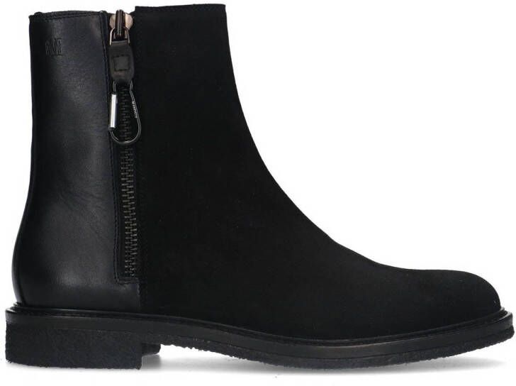 Manfield Heren Zwarte suède chelsea boots met leren details