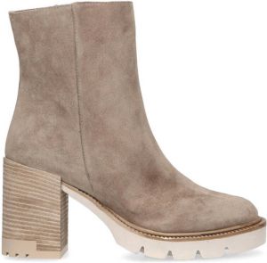 Manfield Dames Taupe enkellaarsjes met blokhak