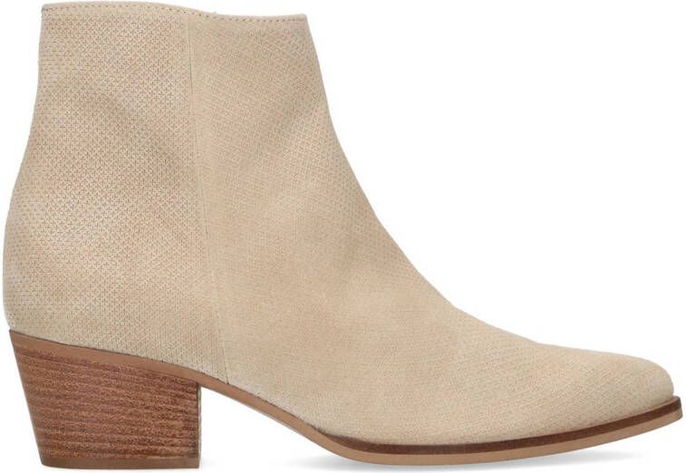 Manfield Dames Beige enkellaarsjes met hak