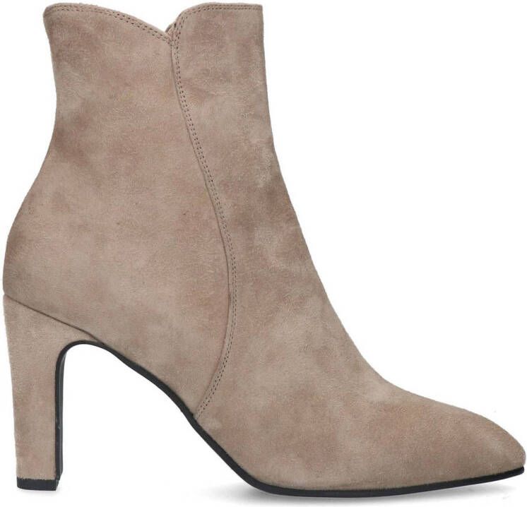 Manfield Dames Beige suède enkellaarsjes met hak