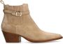 Manfield Dames Beige suède enkellaarsjes met hak - Thumbnail 1