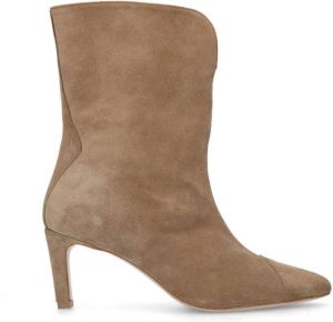 Manfield Dames Cognac suède enkellaarsjes met hak