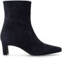 Manfield Dames Donkerblauwe suède enkellaarsjes met hak - Thumbnail 1