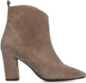 Manfield Dames Taupe suède enkellaarsjes met hak