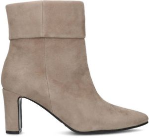 Manfield Dames Beige suède enkellaarsjes met hak