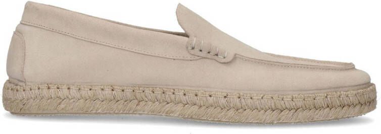 Manfield Heren Beige suède loafers met touwzool