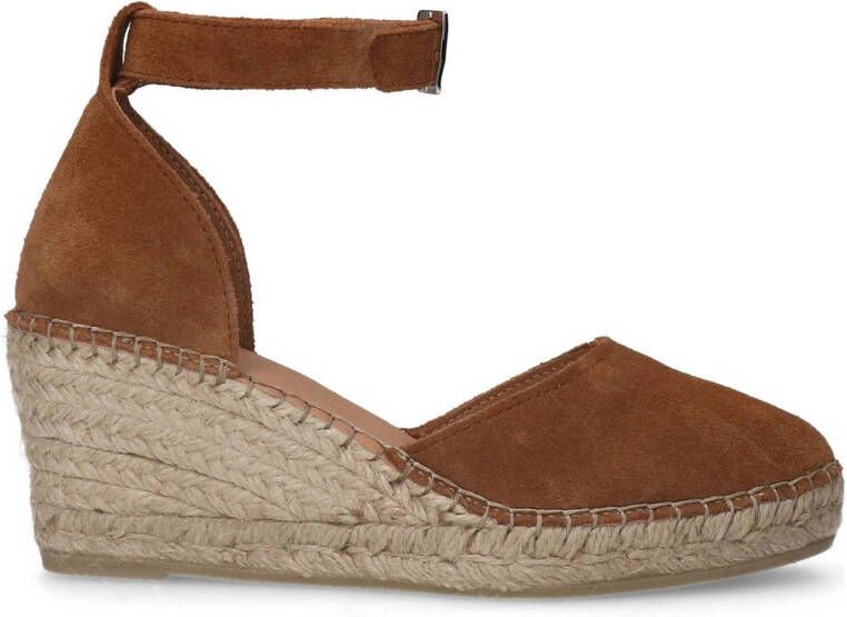 Manfield Dames Beige suède sandalen met hak met strass