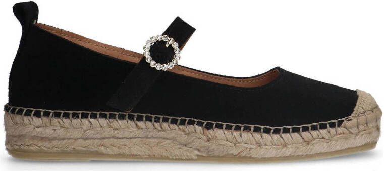 Manfield Dames Zwarte suède espadrilles met bandje