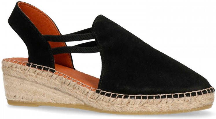 Manfield Dames Zwarte suède sandalen met sleehak