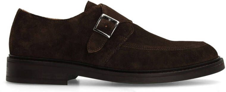 Manfield Heren Donkerbruine suède gespschoenen