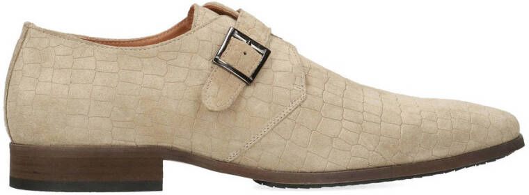 Manfield Heren Beige suède gespschoenen met print