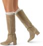 Manfield Dames Beige suède hoge laarzen met hak - Thumbnail 1