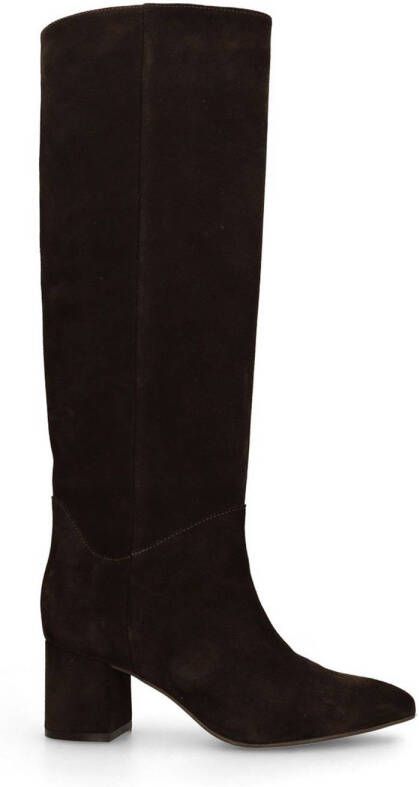 Manfield Dames Donkerbruine suède hoge laarzen met hak