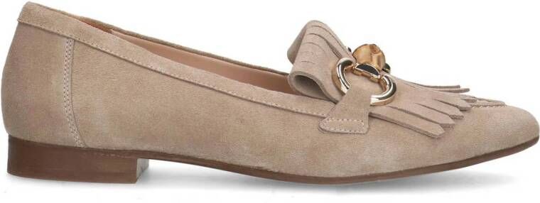 Manfield Dames Beige suède loafers met franjes