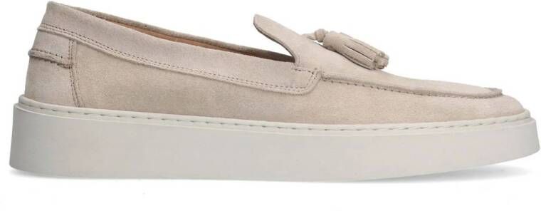 Manfield Heren Beige suède loafers met kwastjes