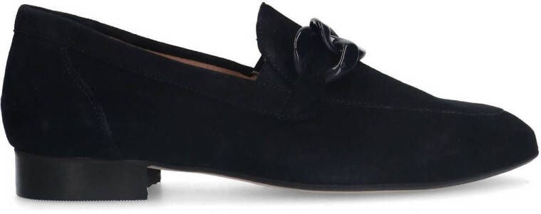 Manfield Dames Blauwe suède loafers met chain