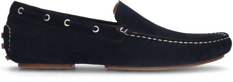 Manfield suède mocassins donkerblauw