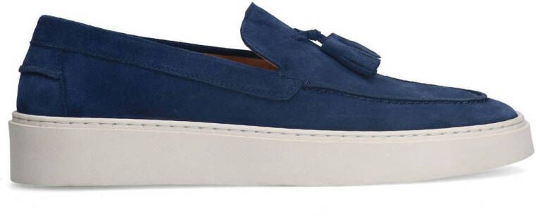 Manfield Heren Blauwe suède loafers met kwastjes