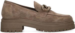 Manfield Dames Taupe suède loafers met chain