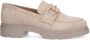 Manfield Dames Beige suède loafers met goudkleurige details - Thumbnail 1