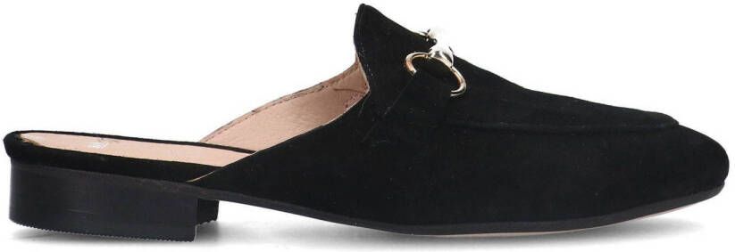 Manfield Dames Zwarte suède loafer muiltjes