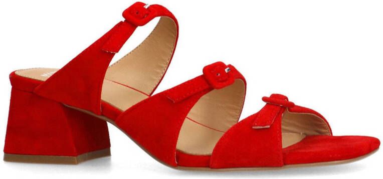 Manfield Dames Rode suède sandalen met hak en gespjes