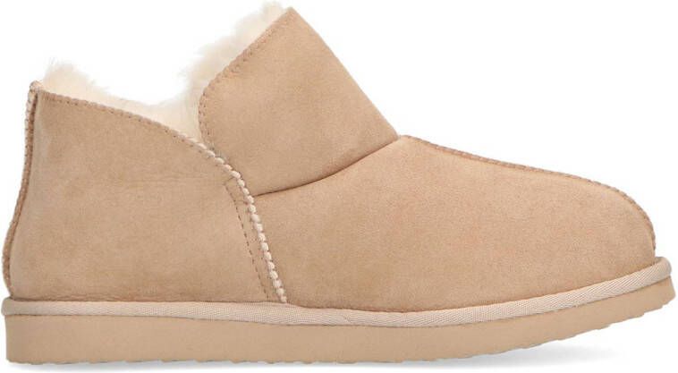 Manfield Dames Hoge beige pantoffels met wollen voering