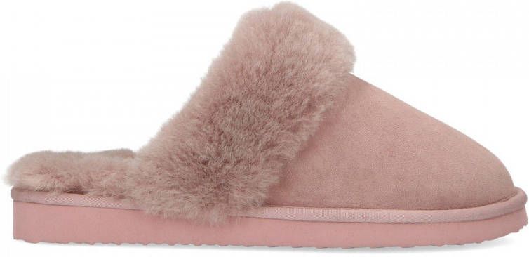 Manfield Dames Mauve pantoffels met wollen voering - Schoenen.nl