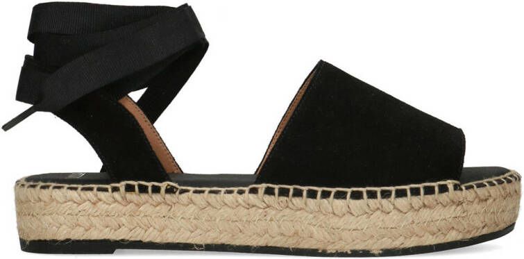 Manfield Dames Zwarte suède sandalen met lint