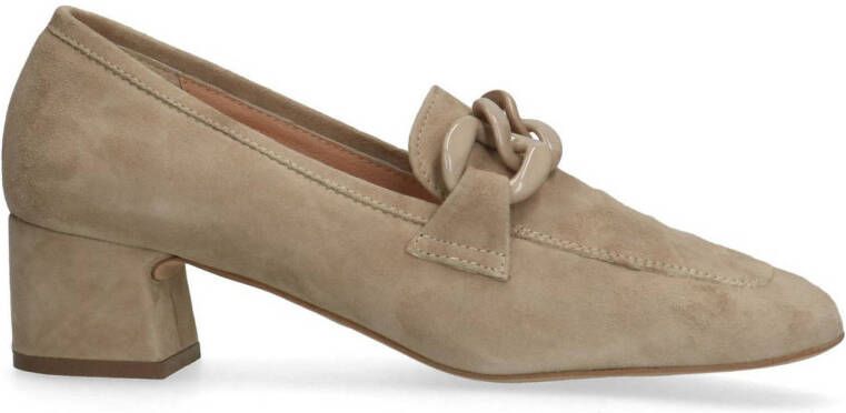 Manfield Dames Beige suède pumps met ketting